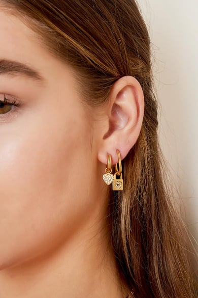 Heart lock earrings Gold Color Stainless Steel h5 Picture3